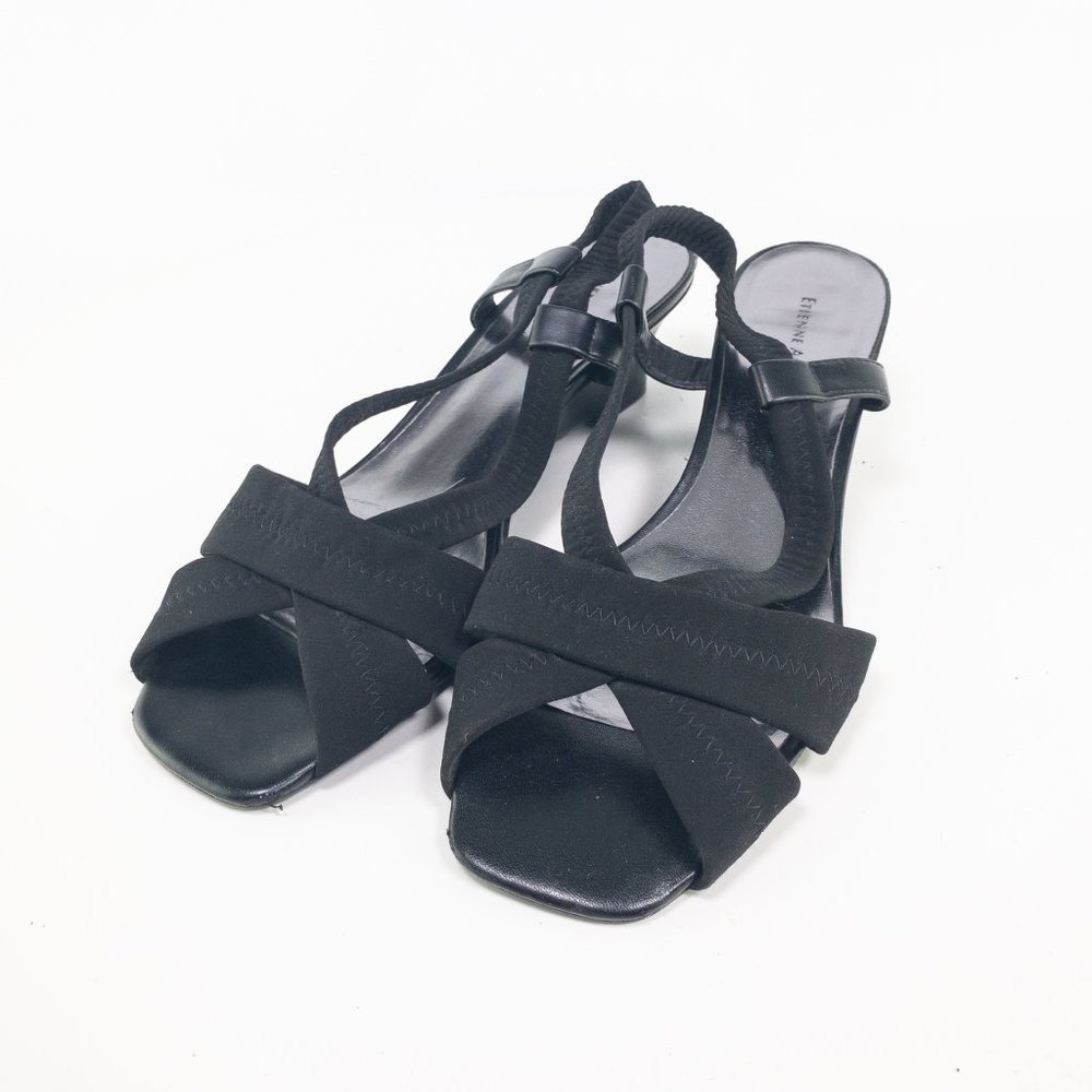 Etienne Aigner Womens Shoes 9.5 M Black Sandal Slingback 2in Heels #1569